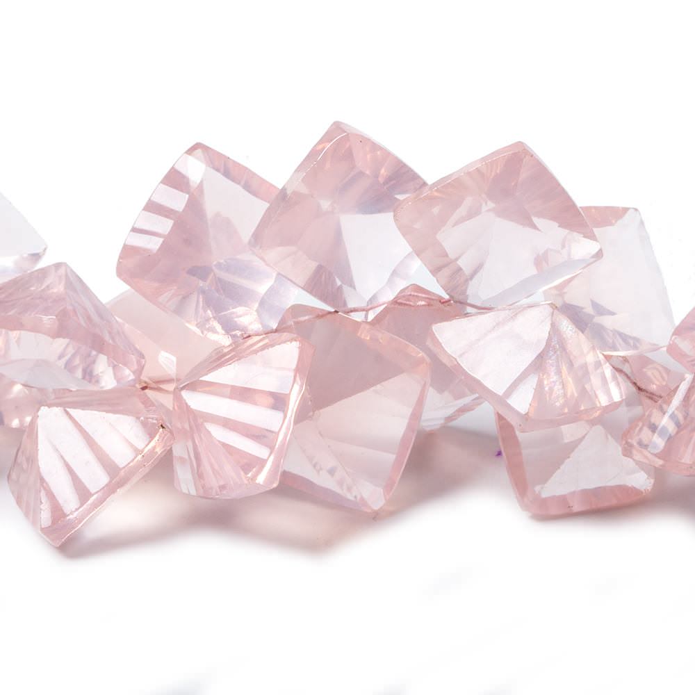 8.5x8.5-14.5x14.5mm Rose Quartz concave pavilion square beads 8 inch 48 pcs A (ONLINE ORDER ONLY)