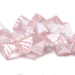 8.5x8.5-14.5x14.5mm Rose Quartz concave pavilion square beads 8 inch 48 pcs A (ONLINE ORDER ONLY)