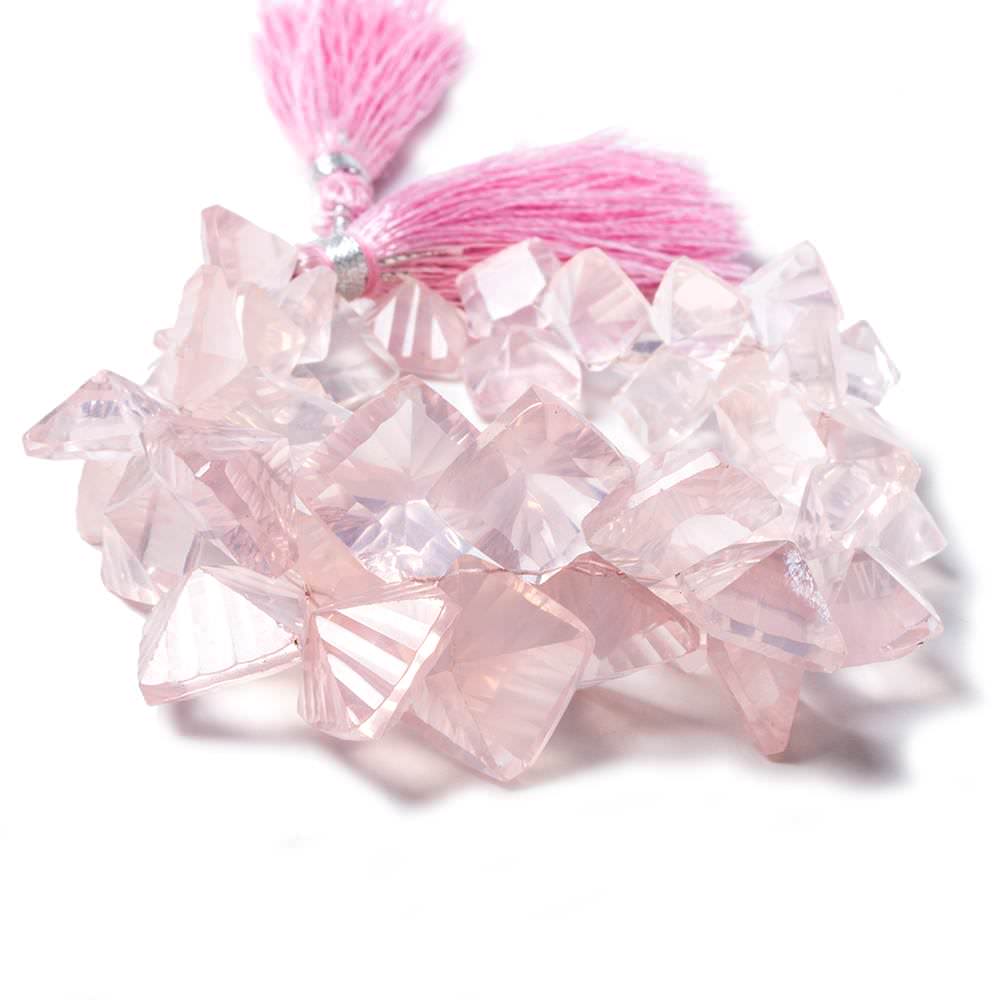 8.5x8.5-14.5x14.5mm Rose Quartz concave pavilion square beads 8 inch 48 pcs A (ONLINE ORDER ONLY)