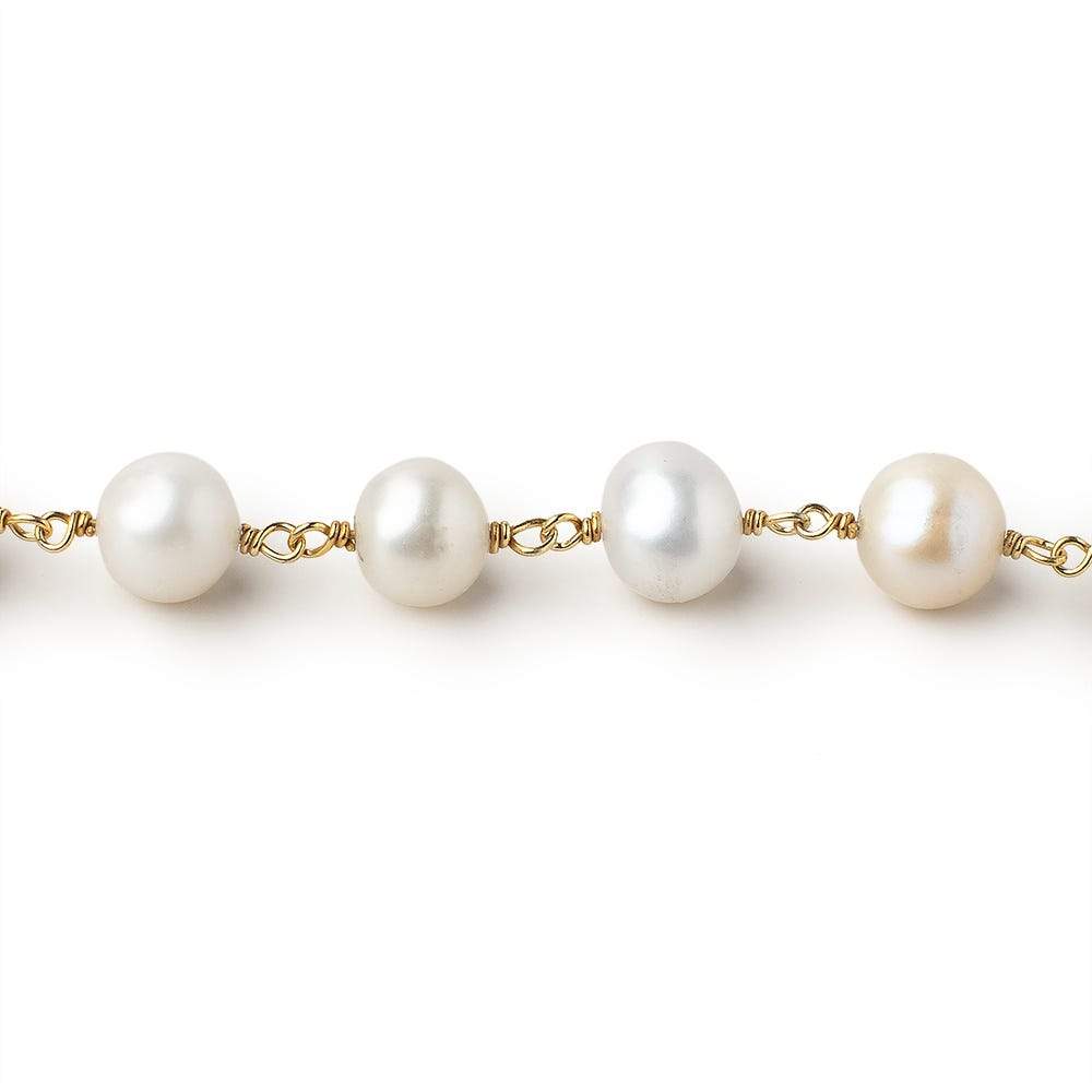 8.5x9-8x10mm White Off Round Pearls on Vermeil Chain by the Foot 20 pieces (ONLINE ORDER ONLY)