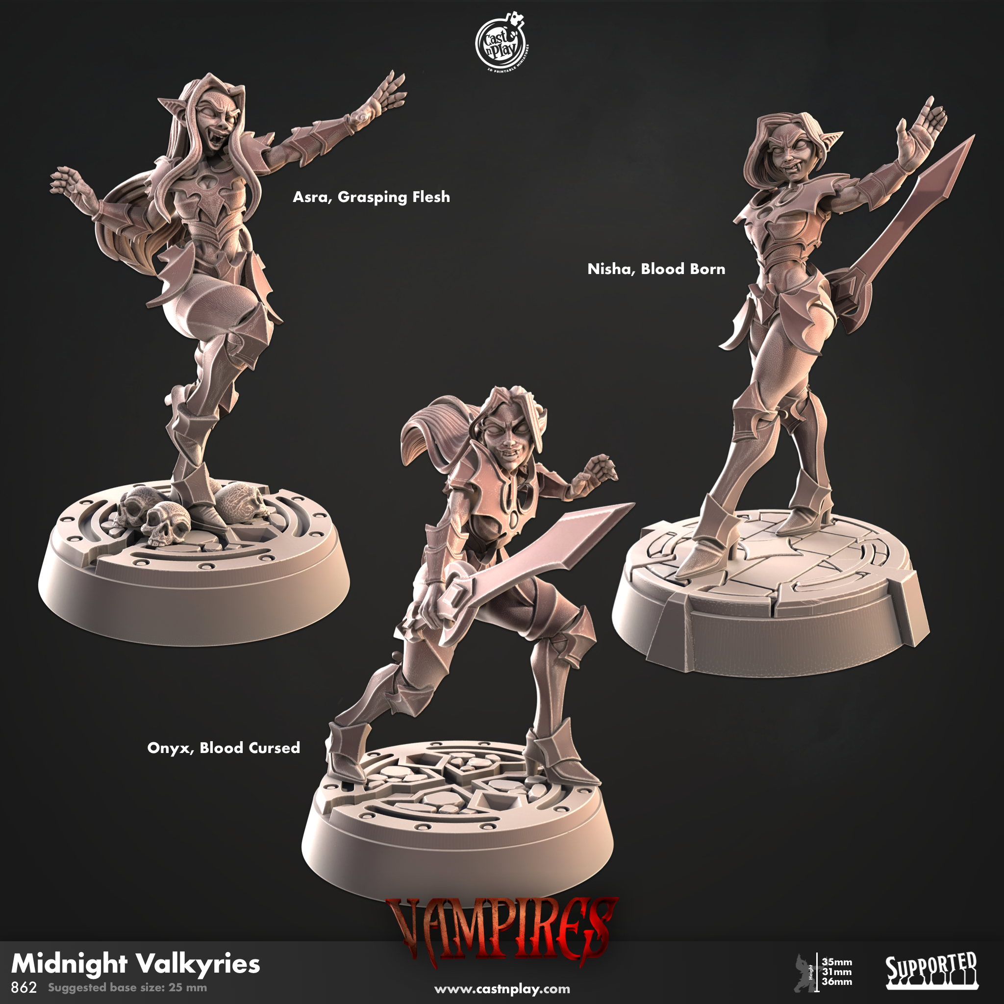 3D Printed Cast n Play Midnight Valkyries Vampires Set 28mm 32mm D&D (Online Only)