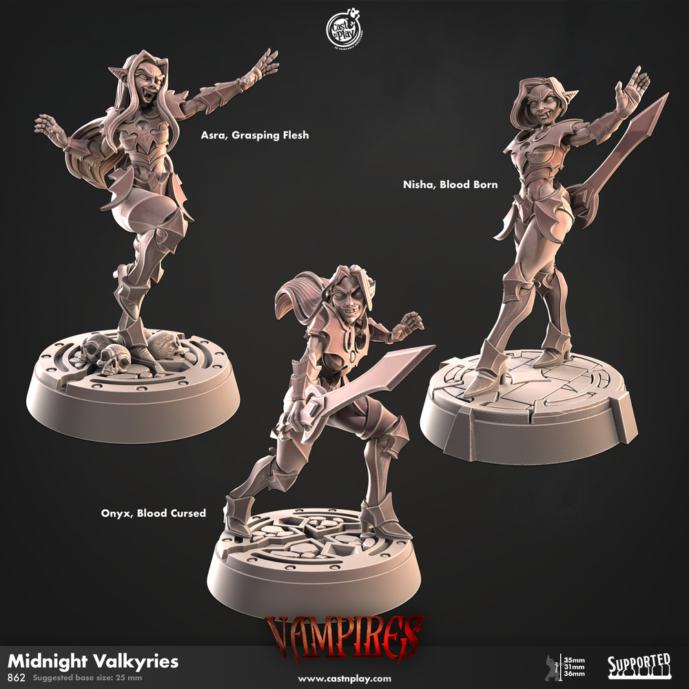 3D Printed Cast n Play Midnight Valkyries Vampires Set 28mm 32mm D&D (Online Only)