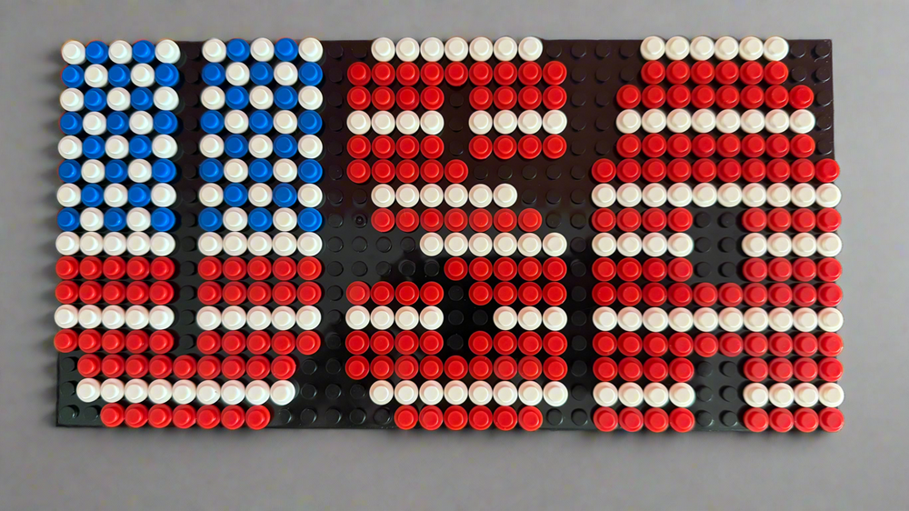 Build-It-Yourself DIY USA Flag Brick Sign Kit – 32x16 Studs | Red, White & Blue Mosaic on Black Base (ONLINE ORDER ONLY)