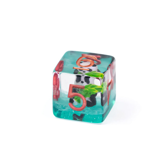 Bamboo Panda on Blue Glitter 7-Dice Set w/Copper Numbers Dnd Dice Set (Online Only)