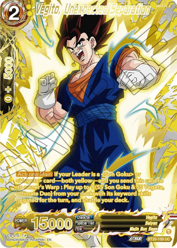 Vegito, Unexpected Separation (Gold-Stamped) (BT20-100) [Power Absorbed] (ONLINE ORDER ONLY)