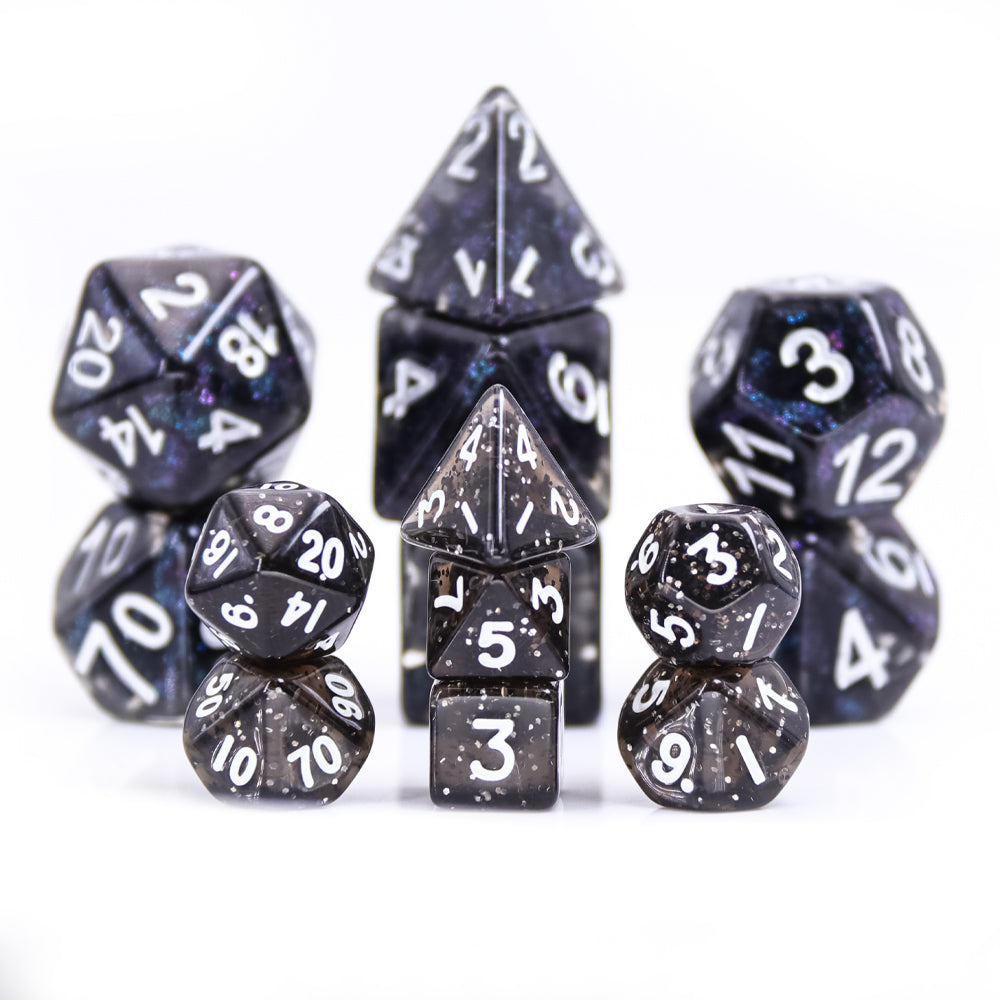 Black Glitter 7-Dice Mini-Dice RPG Set w/White Numbers Miniature Dice (Online Only)