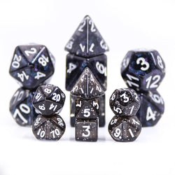 Black Glitter 7-Dice Mini-Dice RPG Set w/White Numbers Miniature Dice (Online Only)