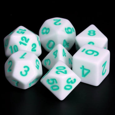 White Opaque with Teal Numbering 7-Dice Set RPG (Online Only)