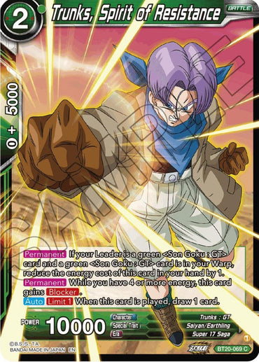 Trunks, Spirit of Resistance (BT20-069) [Power Absorbed] (ONLINE ORDER ONLY)