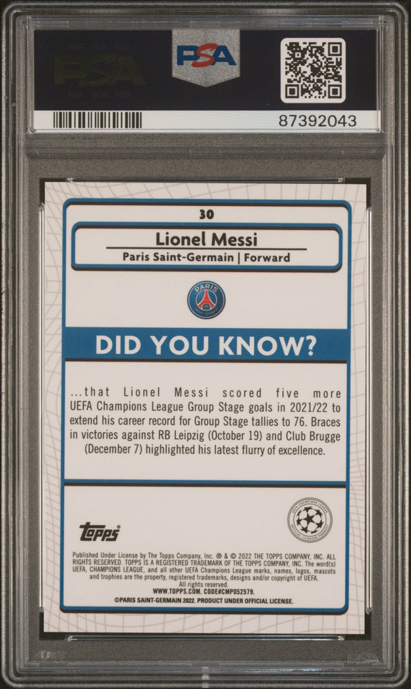 Graded 2021 Topps Merlin Chrome UCL Lionel Messi #30 UEFA Champions League Soccer Card PSA 10 Gem Mint