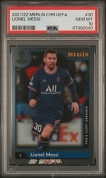 Graded 2021 Topps Merlin Chrome UCL Lionel Messi #30 UEFA Champions League Soccer Card PSA 10 Gem Mint