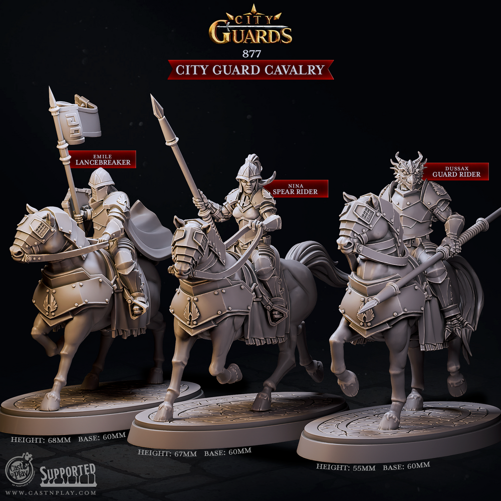 3D Printed Cast n Play City Guard Cavalry City Guards Set 28mm 32mm D&D (Online Only)