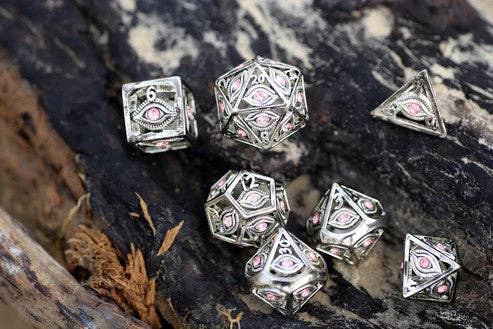 Dragon's Eye Hollow Metal Dice Set - Pink Gems (ONLINE ORDER ONLY)