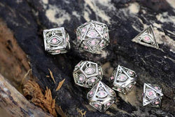 Dragon's Eye Hollow Metal Dice Set - Pink Gems (ONLINE ORDER ONLY)