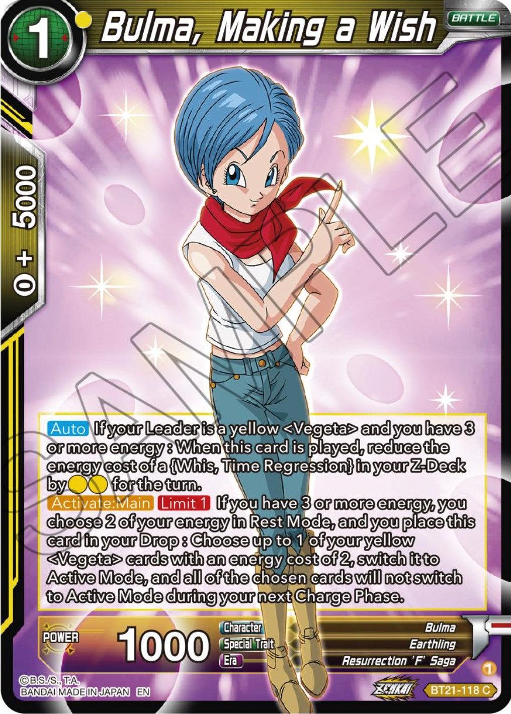 Bulma, Making a Wish (BT21-118) [Wild Resurgence] (ONLINE ORDER ONLY)