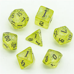 Yellow Glitter Party Glitter Dice (Silver font) 7-Dice Set RPG DND (Online Only)