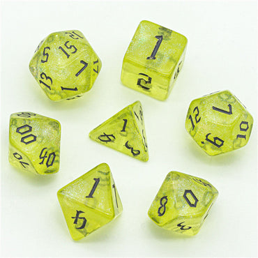 Yellow Glitter Party Glitter Dice (Silver font) 7-Dice Set RPG DND (Online Only)
