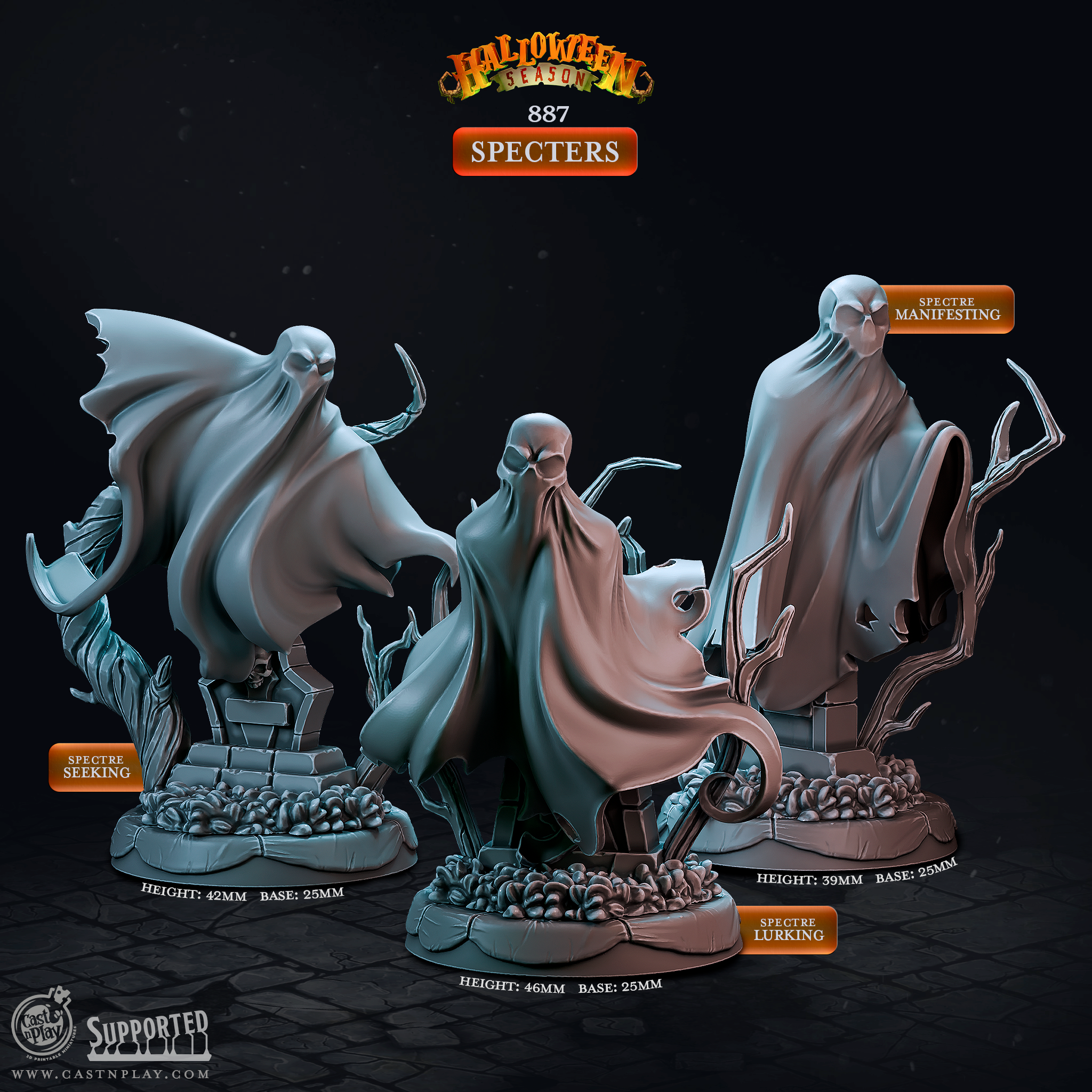 3D Printed Cast n Play Halloween Season Specters 28mm 32mm D&D (Online Only)