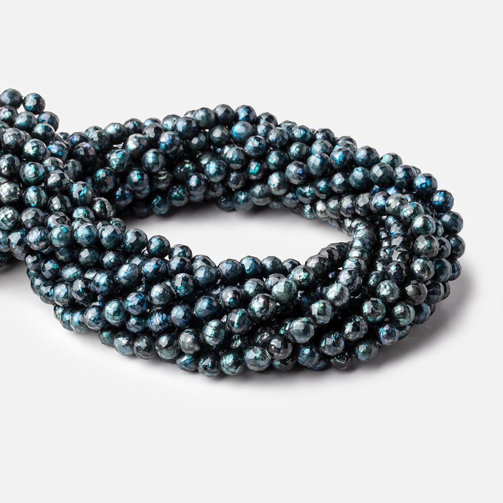 6.5mm Dark Aqua Blue Faceted Round Freshwater Pearls 16 inch 60 pieces (ONLINE ORDER ONLY)