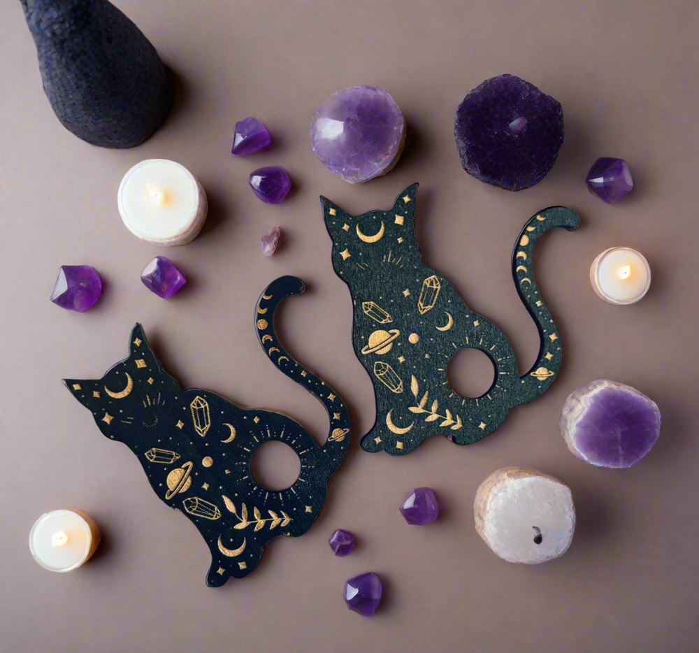Black Cat Mini Crystal Sphere Stand, Witchy Crystal Holder, Mystical Cat Decor, Crystal Display Stand (ONLINE ORDER ONLY)