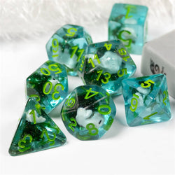 White Fish Seaweed 7-Dice Set w/Green Numbers Dnd Dice Set (Online Only)