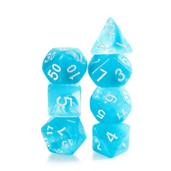 Sky Blue Swirl with White Numbering 7-Dice Set RPG (Online Only)