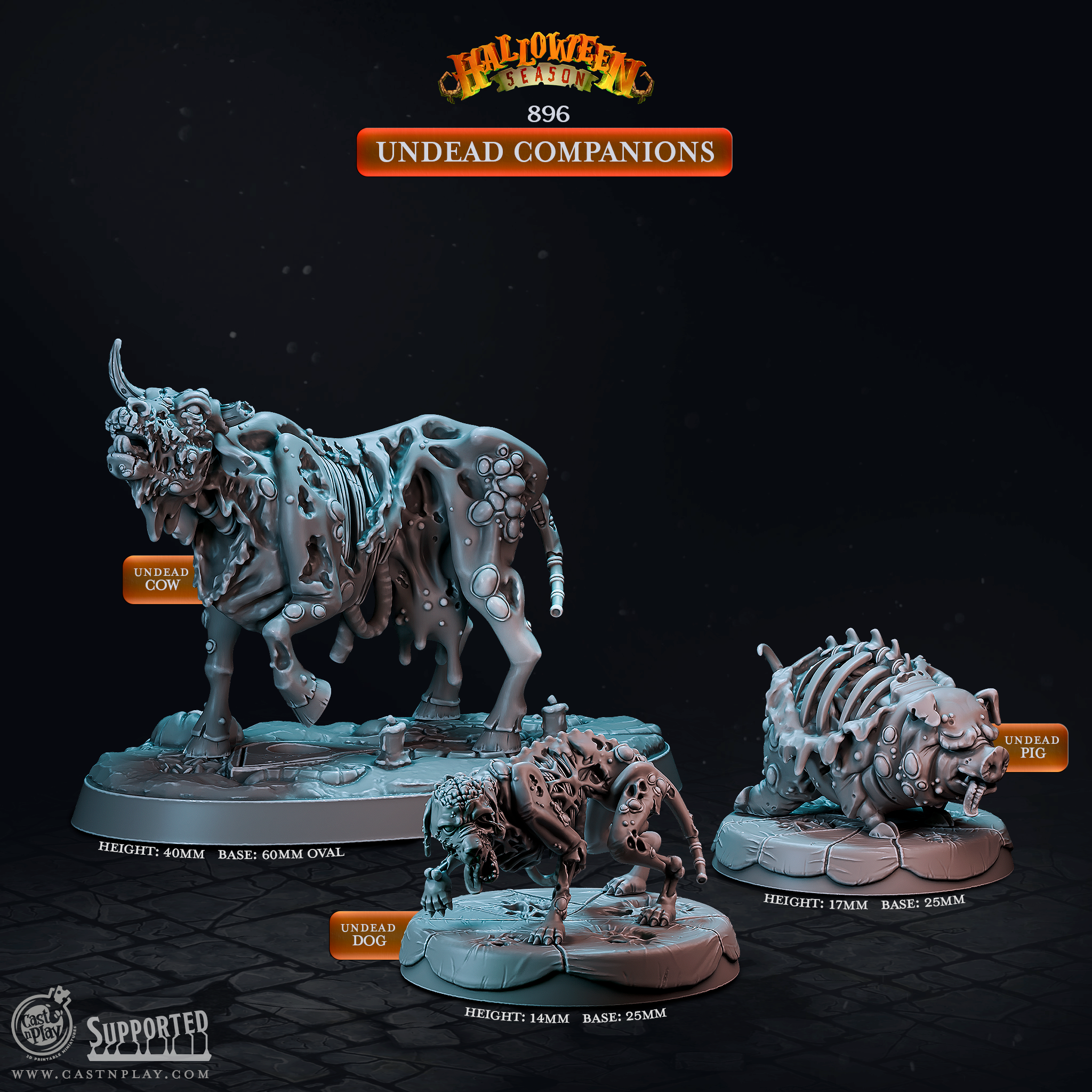 3D Printed Cast n Play Halloween Season Undead Companions 28mm 32mm D&D (Online Only)