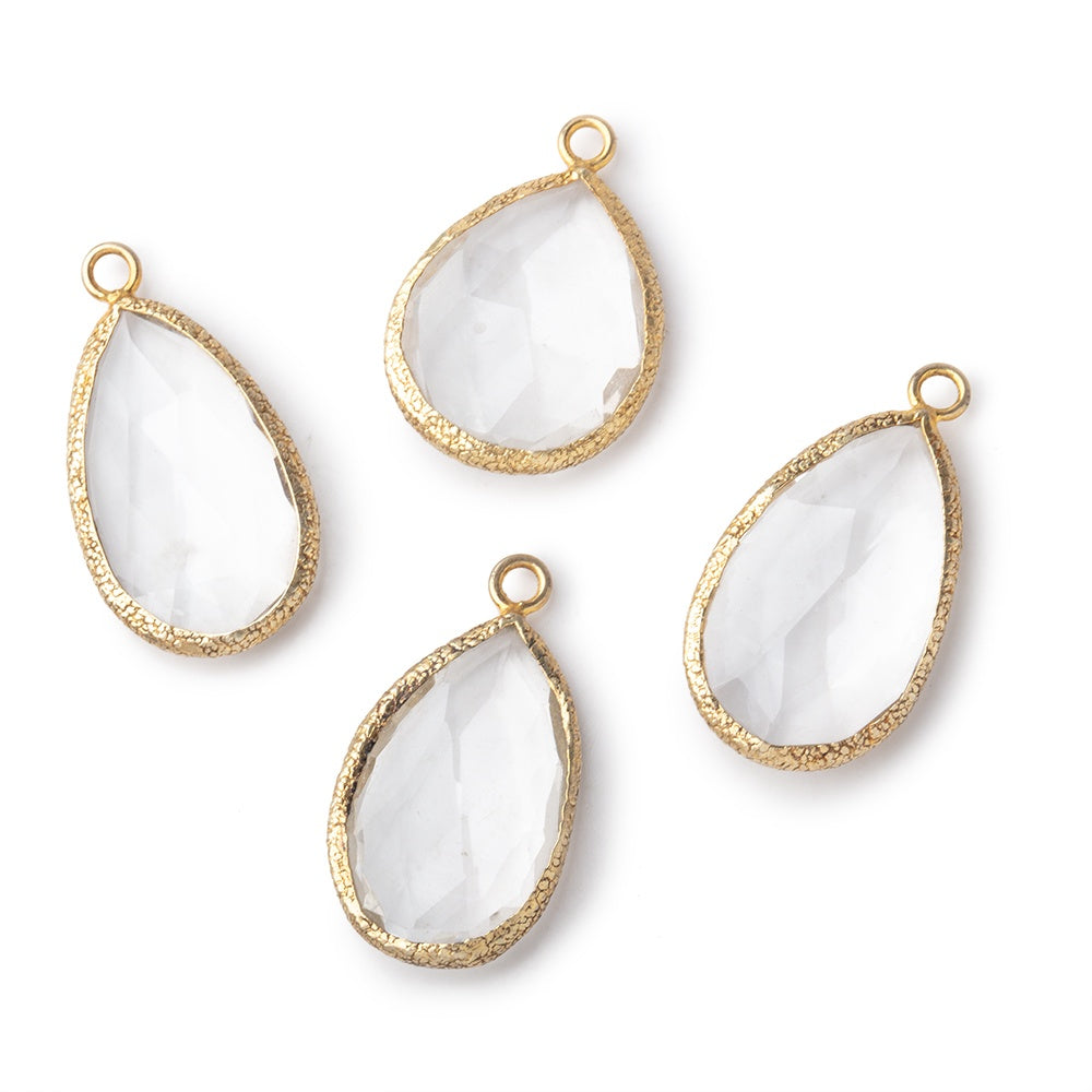 20x13mm Textured Vermeil Bezeled Crystal Quartz Pear Pendant 1 piece (ONLINE ORDER ONLY)