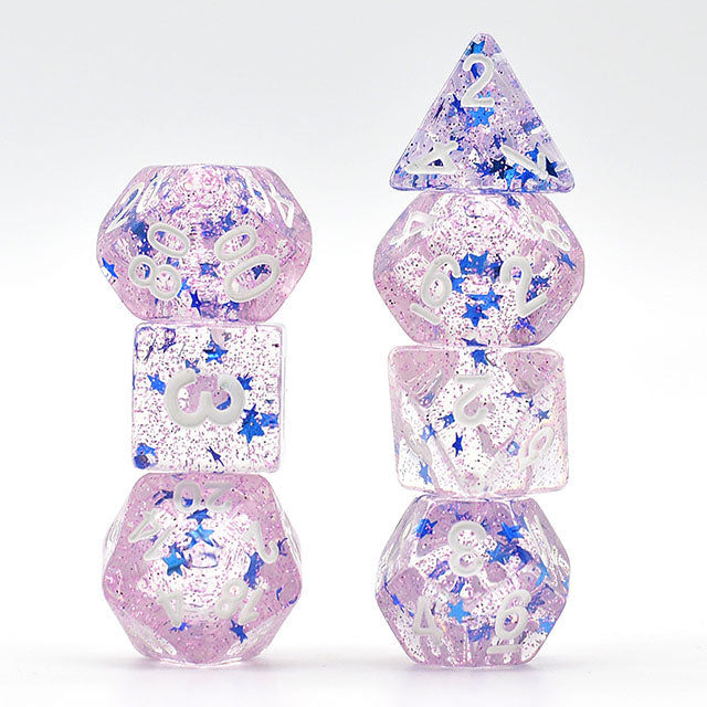 Purple Glitter Stars Dice Series 7-Dice Set (Online Only)