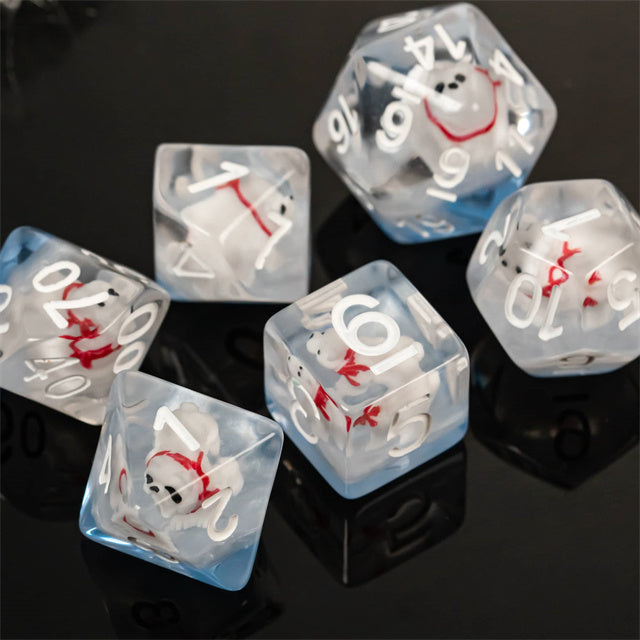 Polar Bear on Blue 7-Dice Set w/White Numbers Dnd Dice Set (Online Only)