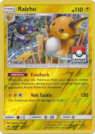 Raichu (41/147) (League Promo 4th Place) [Sun & Moon: Burning Shadows] (Online Only)