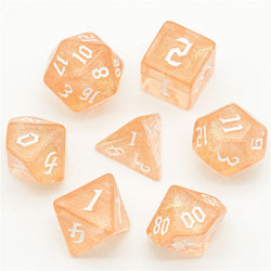 Peach Glitter Party Glitter Dice (White font) 7-Dice Set RPG DND (Online Only)