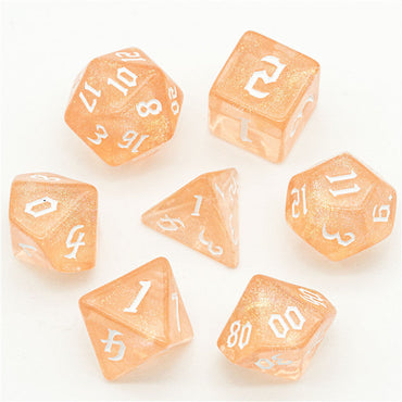 Peach Glitter Party Glitter Dice (White font) 7-Dice Set RPG DND (Online Only)