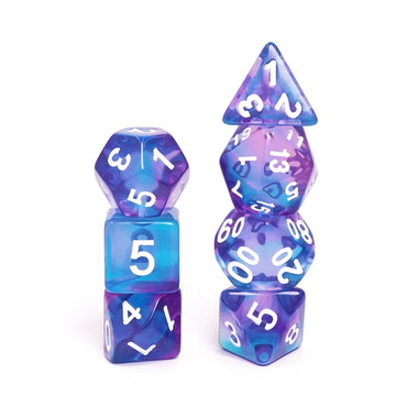 Crystal Dream 7-Dice Set Purple/Blue w/White Numbers Stained Glass Dnd Dice Set (Online Only)