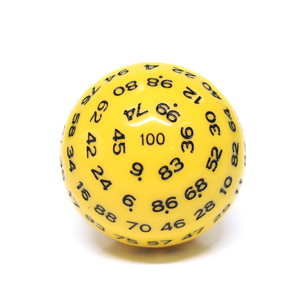 "Yellow" Single 100 Sided Polyhedral Dice (D100) | Solid Yellow Color (45mm) Black (Online Only)