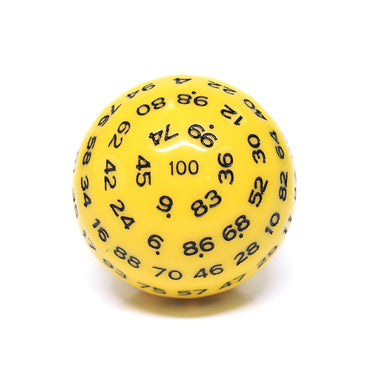 "Yellow" Single 100 Sided Polyhedral Dice (D100) | Solid Yellow Color (45mm) Black (Online Only)