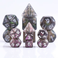 Purple Iridescent 7-Dice Mini-Dice RPG Set w/White Numbers Miniature Dice (Online Only)