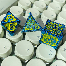 Blue and Yellow Metal Dice（Dagger of Venom）7-Dice Udixi RPG (Online Only)