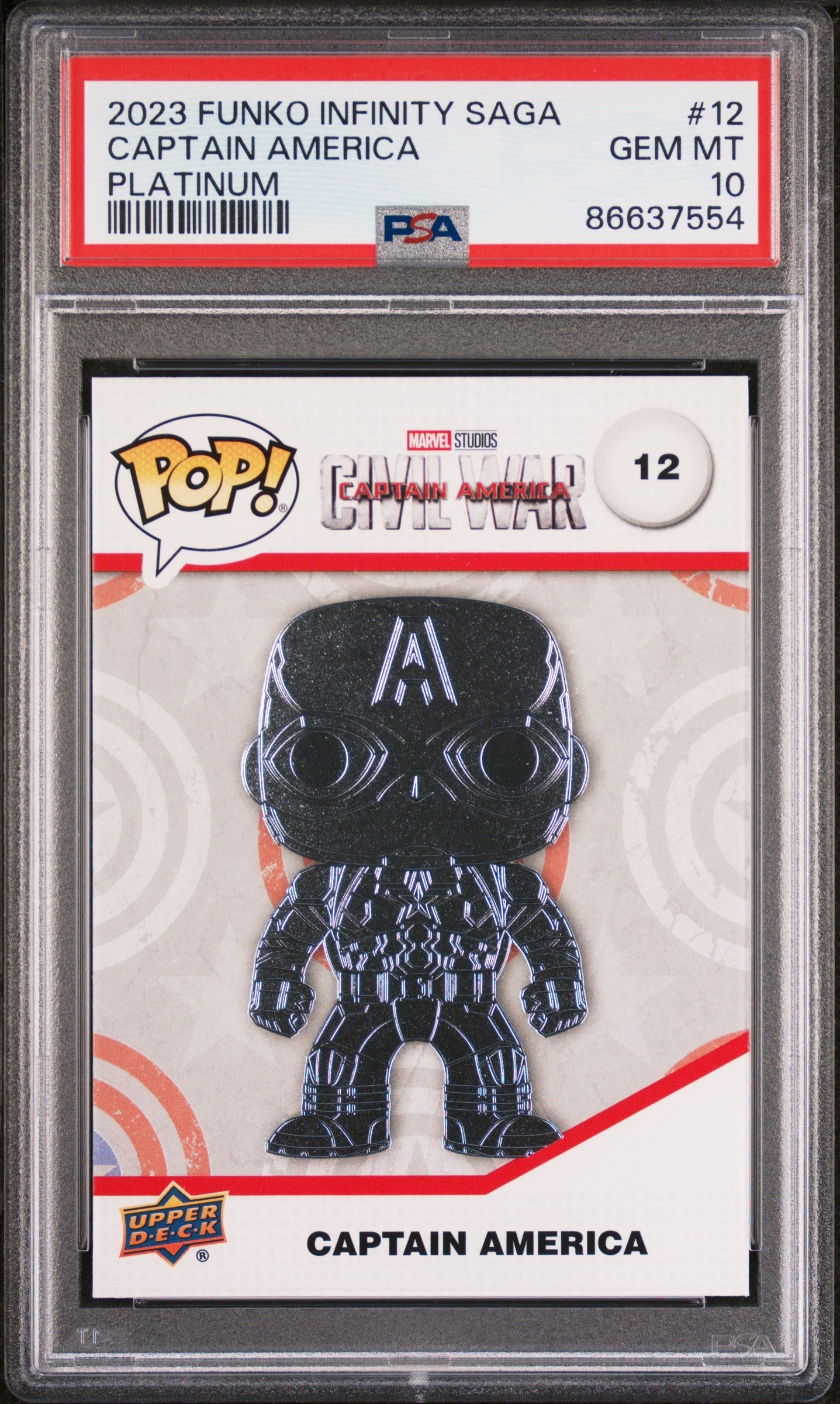 2023 UPPER DECK FUNKO POP MARVEL  CAPTAIN AMERICA PLATINUM #12  PSA 10 (Online Order Only)
