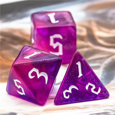 Purple + Red Glitter Party Dice (White font) 7-Dice Set RPG DND (Online Only)