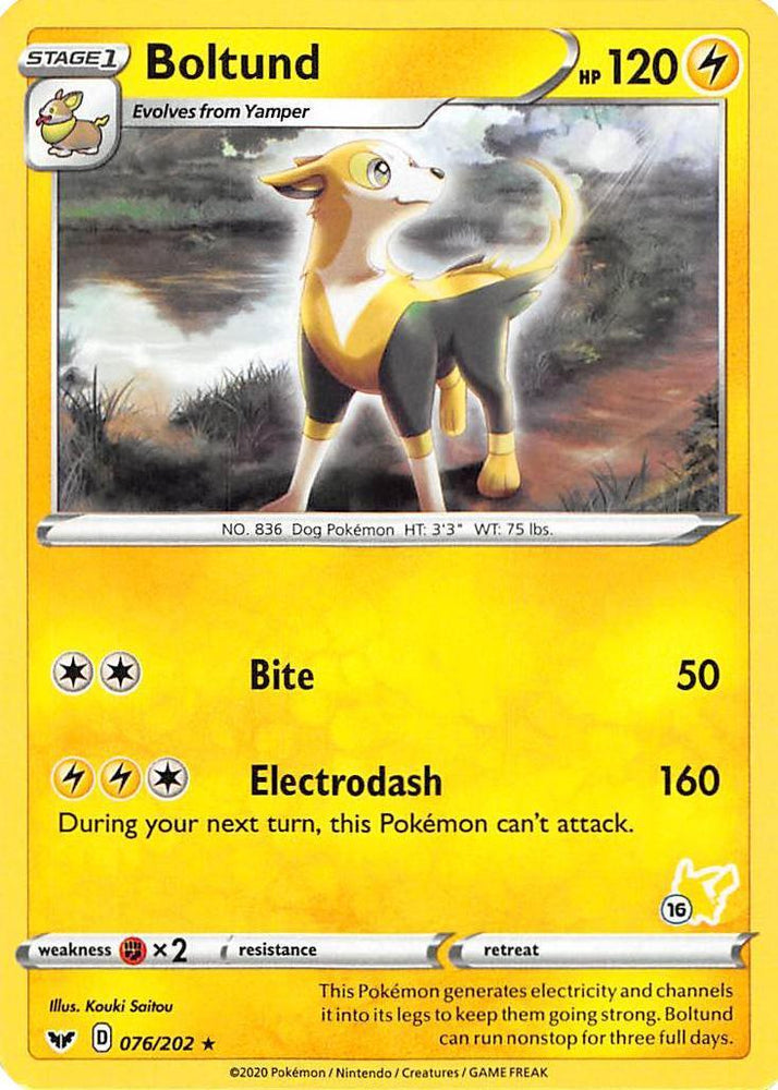 Boltund (076/202) (Pikachu Stamp #16) [Battle Academy 2022] (Online Only)
