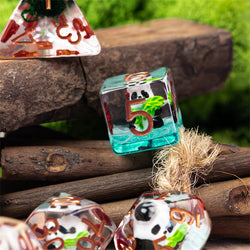 Bamboo Panda on Blue Glitter 7-Dice Set w/Copper Numbers Dnd Dice Set (Online Only)