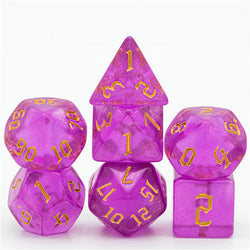 Violet Glitter Party Glitter Dice (Gold font) 7-Dice Set RPG DND (Online Only)
