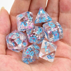 Pink/ White Glitter Stars Dice Series w/Blue 7-Dice Set (Online Only)