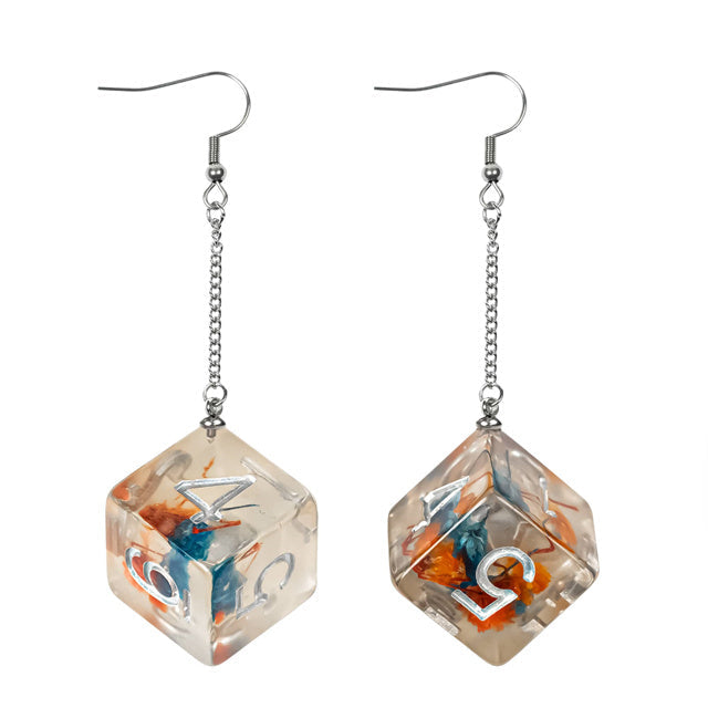 Red/Blue Dice Earrings: D6 Dice w/Colorful Inclusion Nerdy RPG Jewelry (Online Only)