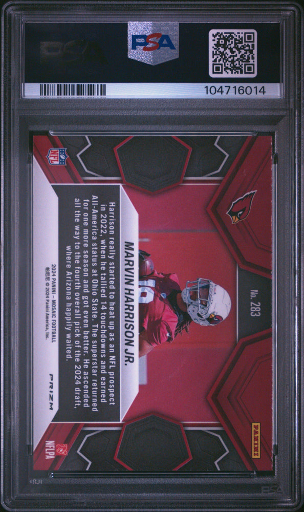 Graded 2024 Panini Mosaic Marvin Harrison Jr #283 Green Rookie RC Football Card PSA 10 Gem Mint (ONLINE ORDER ONLY)