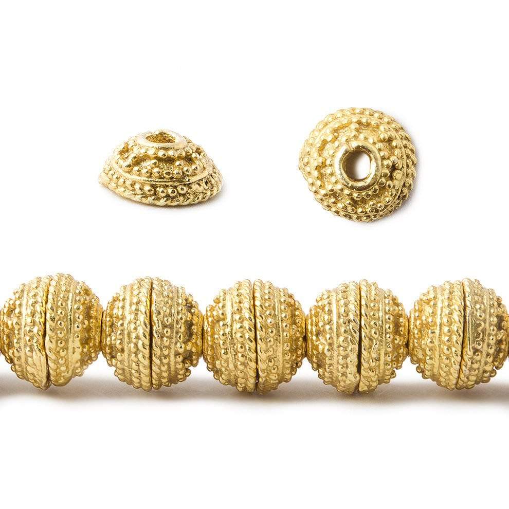 8mm 22kt Gold Plated Copper Bead Cap Concentric Miligrain 7.5 inch 56 pieces (ONLINE ORDER ONLY)