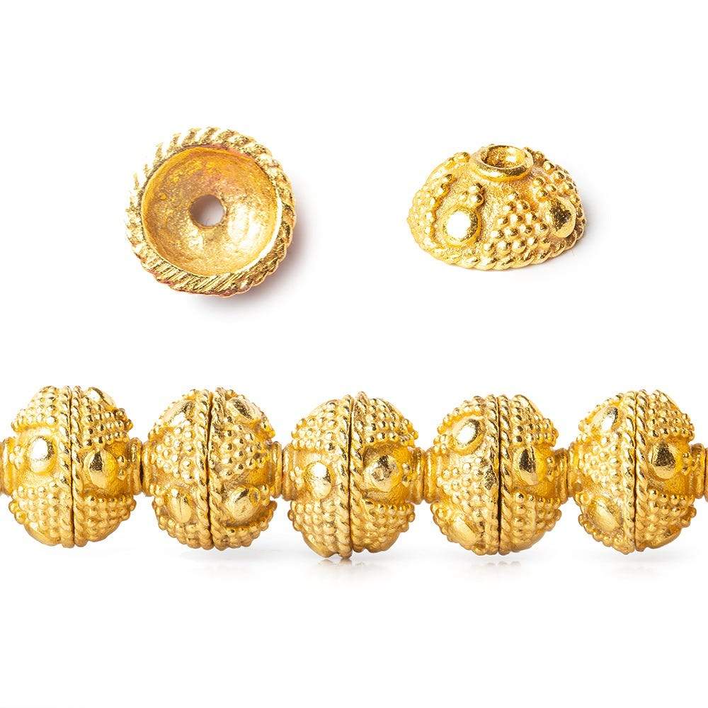8mm 22kt Gold Plated Bead Cap Miligrain Triangle and Dot 8 inch 58 Beads (ONLINE ORDER ONLY)