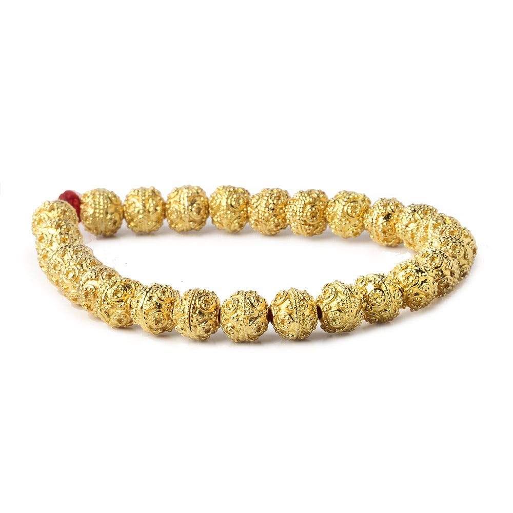 8mm 22kt Gold Plated Copper Bead Roval  Miligrain Circles  8 inch 27 pieces (ONLINE ORDER ONLY)