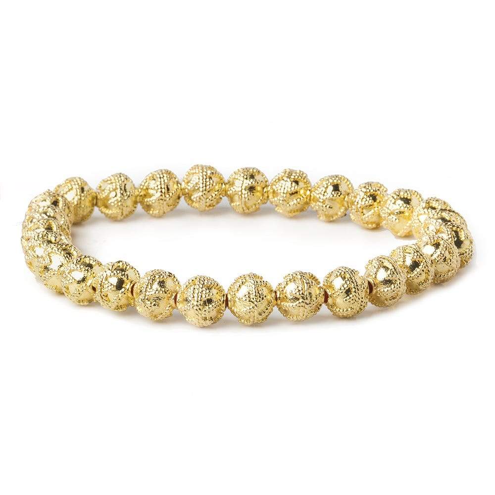 8mm 22kt Gold Plated Copper Bead Roval  Miligrain Triangle 8 inch 28 pieces (ONLINE ORDER ONLY)